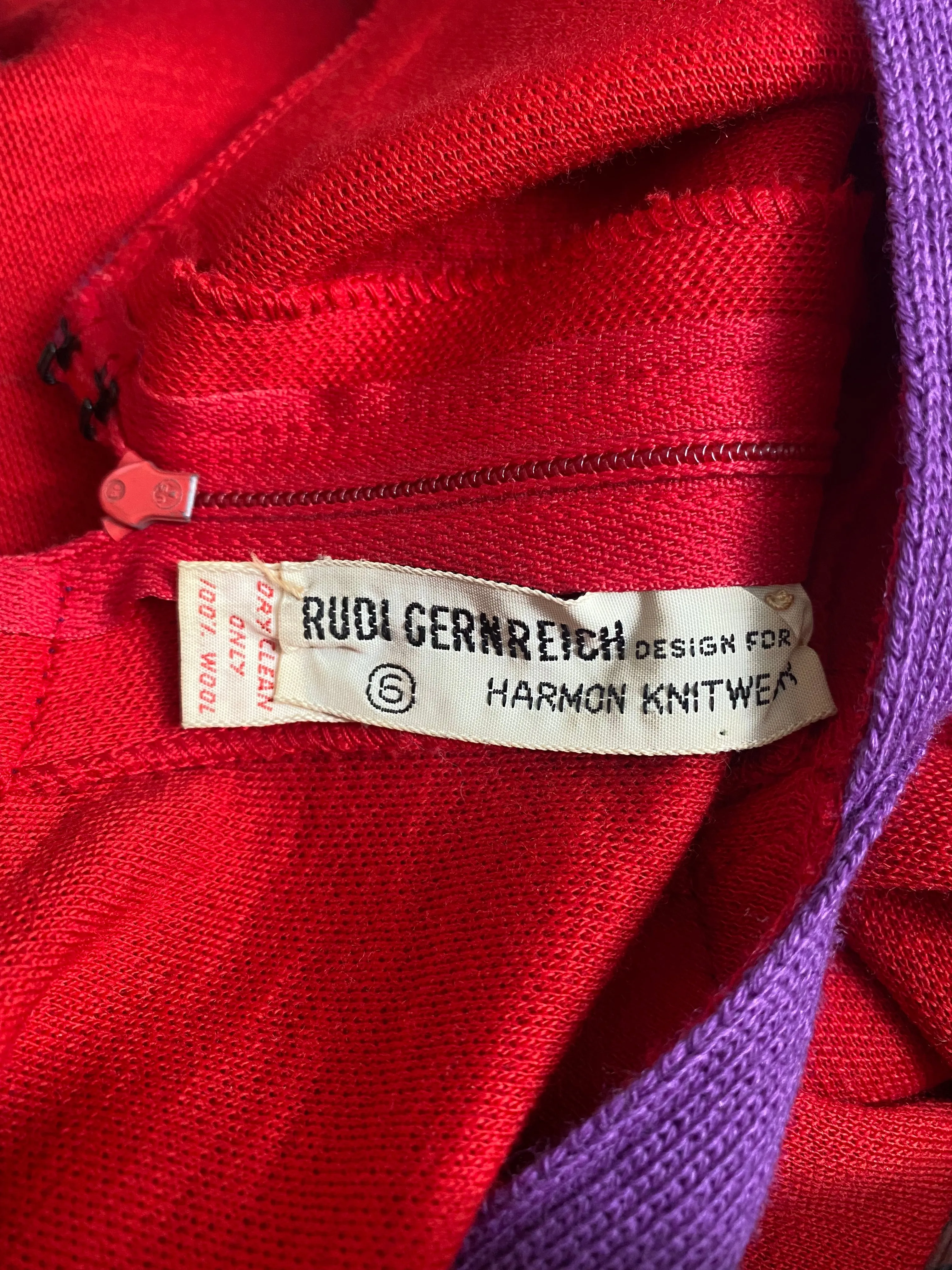 1969 Rudi Gernreich Red and Purple Wool Maxi Dress