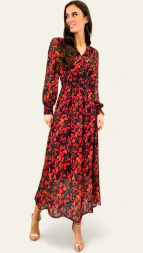 4-A1277 Red Floral Ozzi Dress