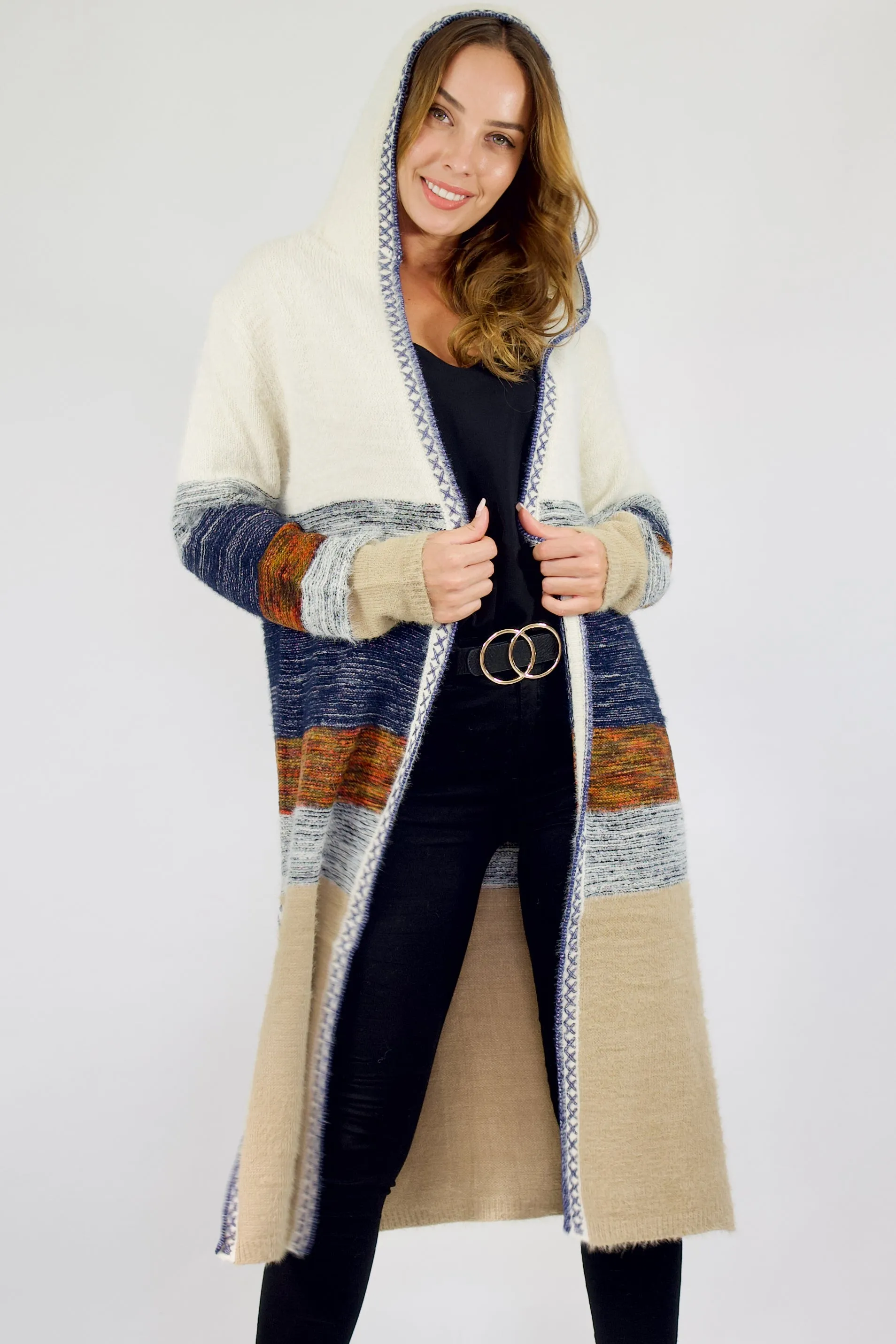 Asa cardi, White/Navy/Beige