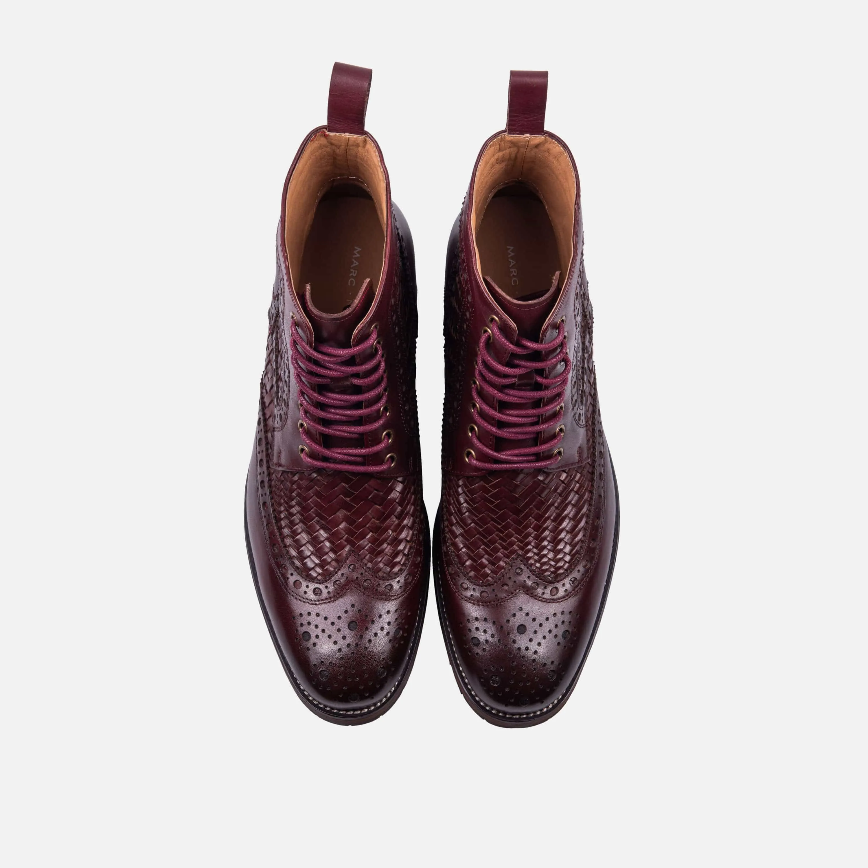 Belmont Woven Burgundy Leather Wingtip Combat Boots