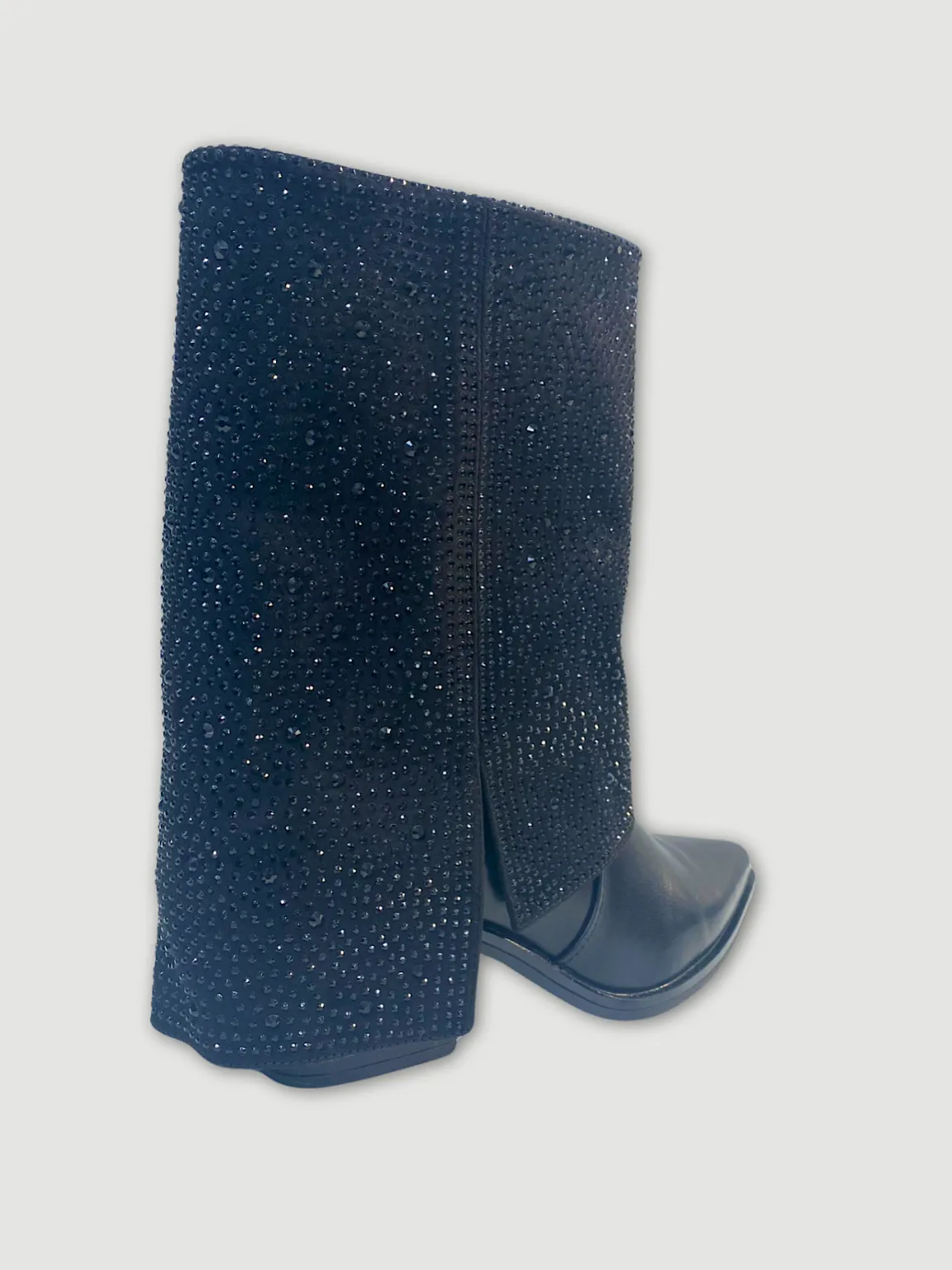 Black Diamante Fold Over Boots