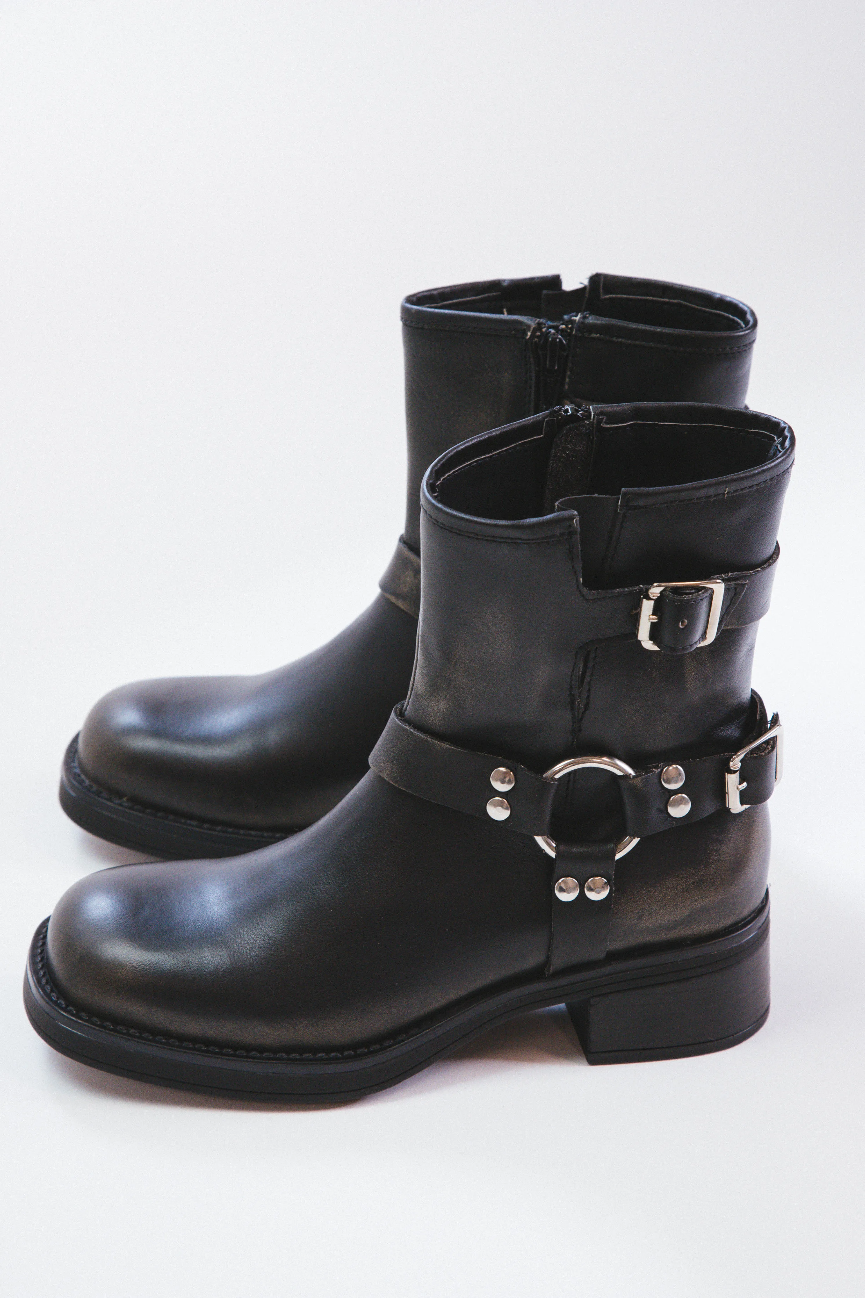 Brixton Buckle Moto Boot, Black Distress | Steve Madden