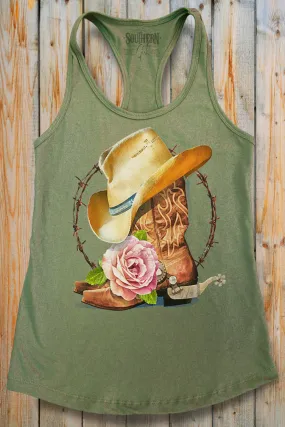 Country from My Head to My Boots Military Green Racerback Tank Top