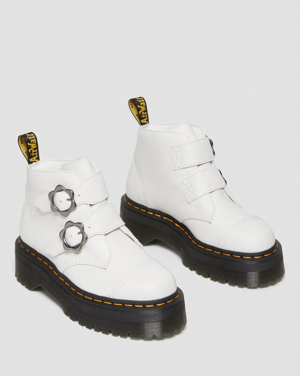 DEVON FLOWER WHITE MILLED NAPPA LEATHER PLATFORM BOOTS