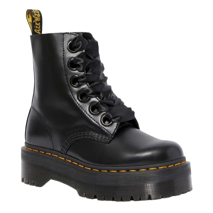 Dr. Martens women's wedge combat boots 6 holes Molly 24861001 Buttero black 