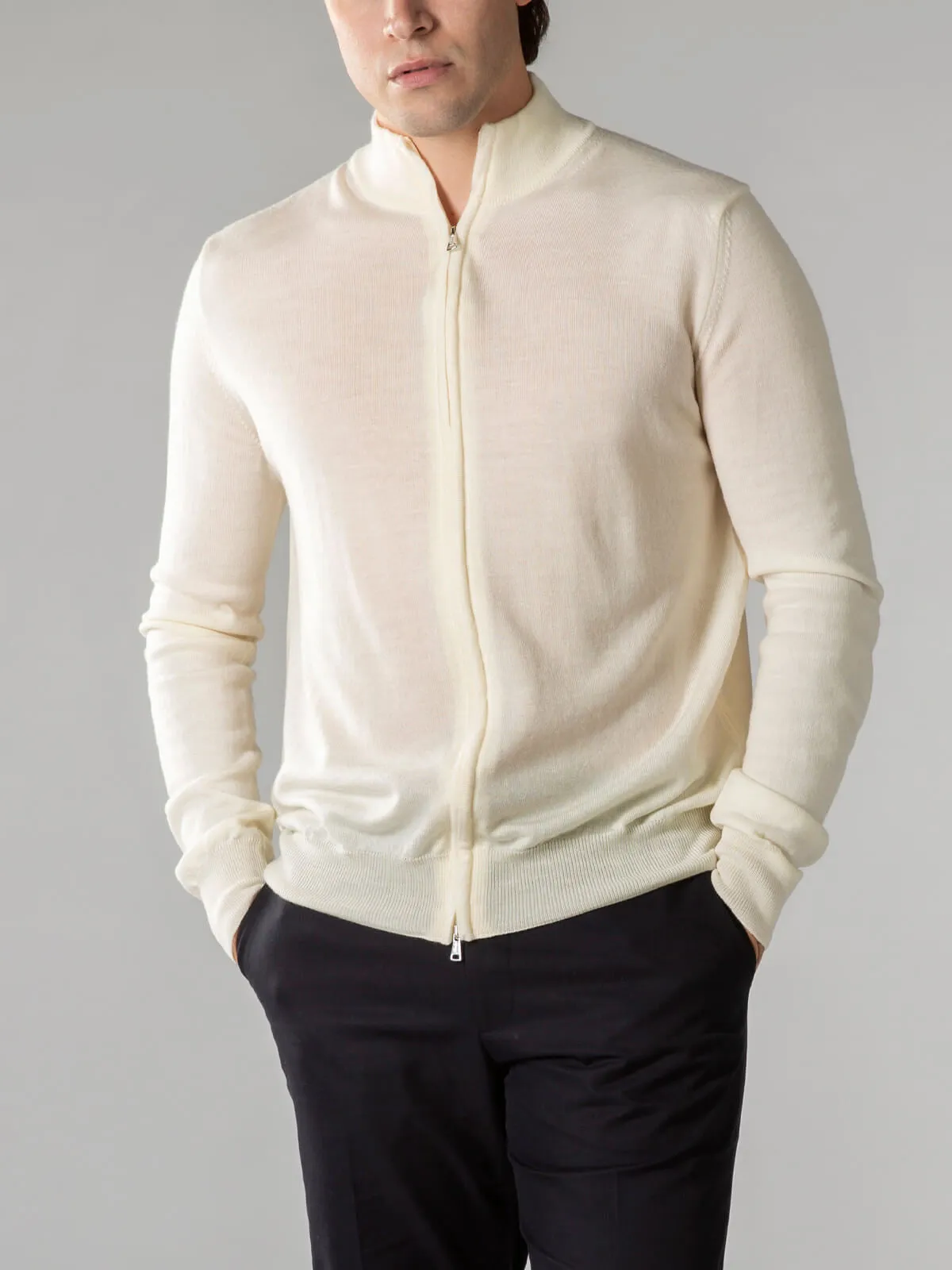 Extrafine Merino Zipper Vest Ivory