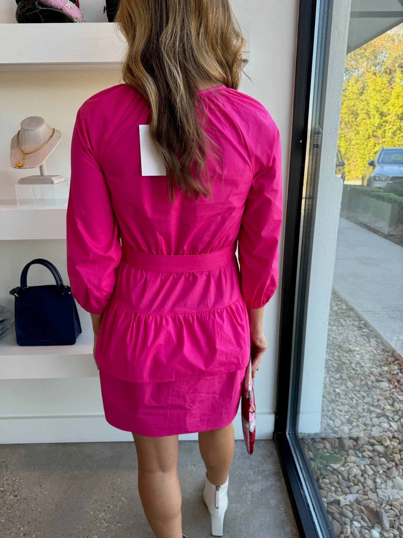 Fuchsia Trina Poplin Belted Mini Dress