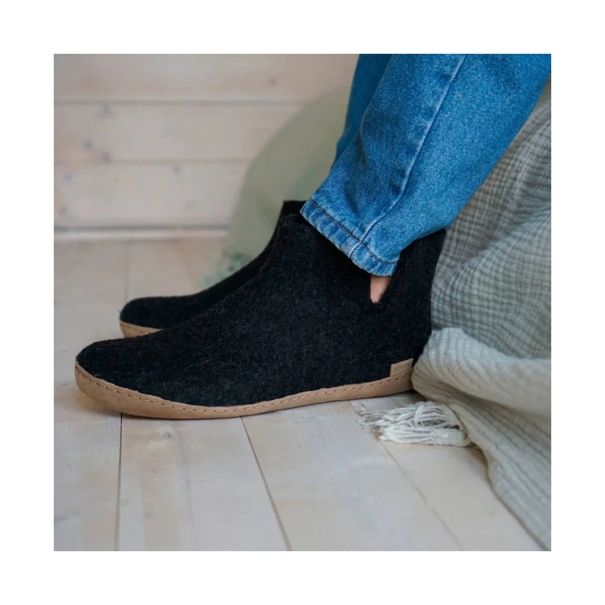 Glerups Boot With Leather Sole Slipper - Charcoal