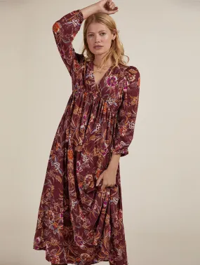 Gwyneth LENZING ECOVERO V-Neck Midi Dress | Garnet Woodland Print