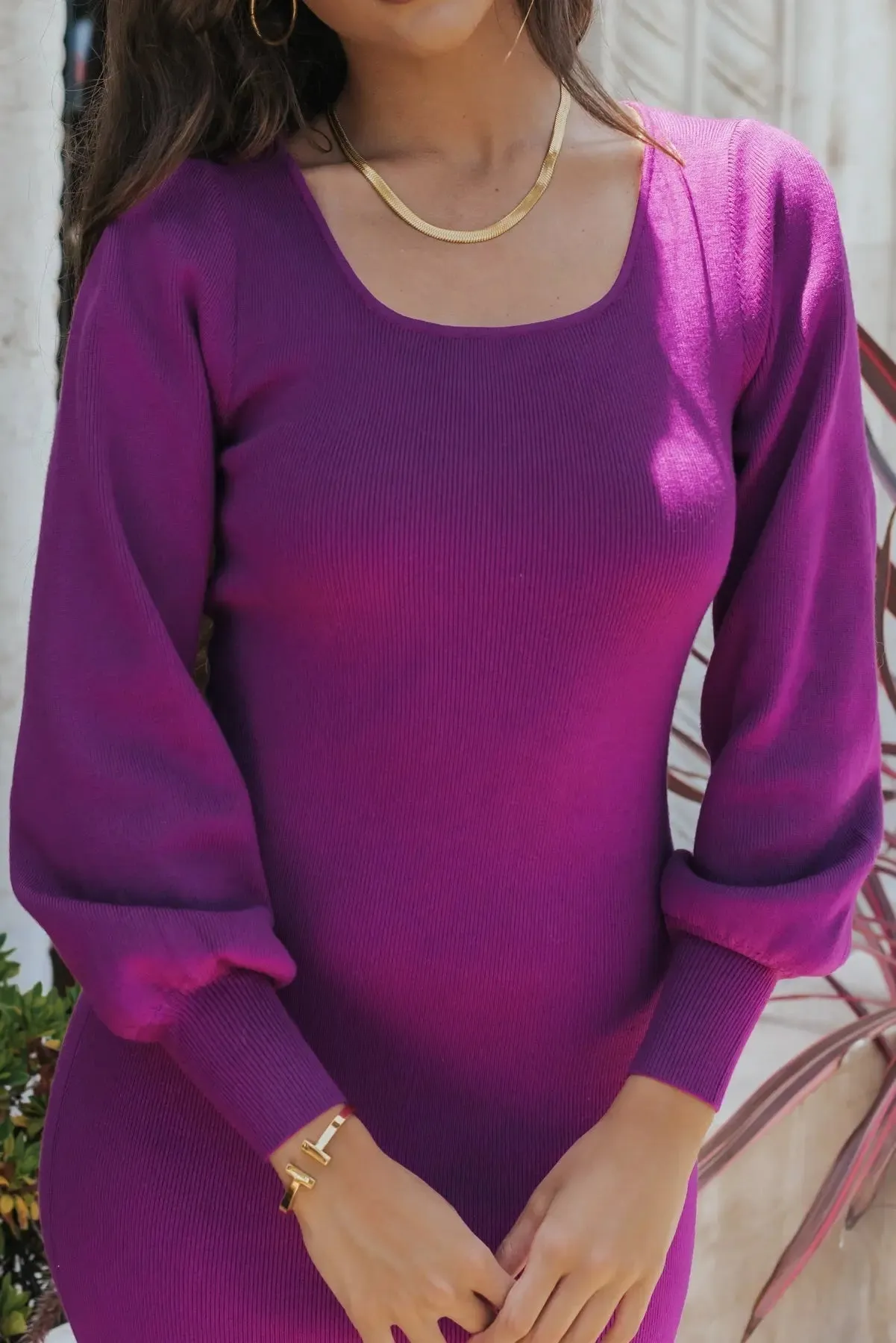 Josephine Fuchsia Side Slit Sweater Dress - Final Sale