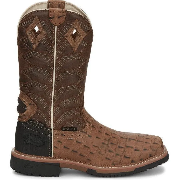 Justin Men's Derrickman 12 CT Waterproof Western Work Boot -Tan- SE4839