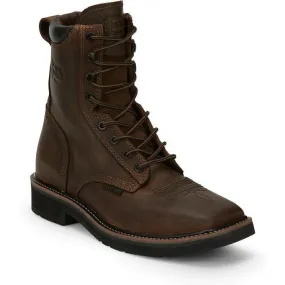 Justin Men's Pulley 8 Steel Toe Lace Up Western Work Boot -Brown- SE682