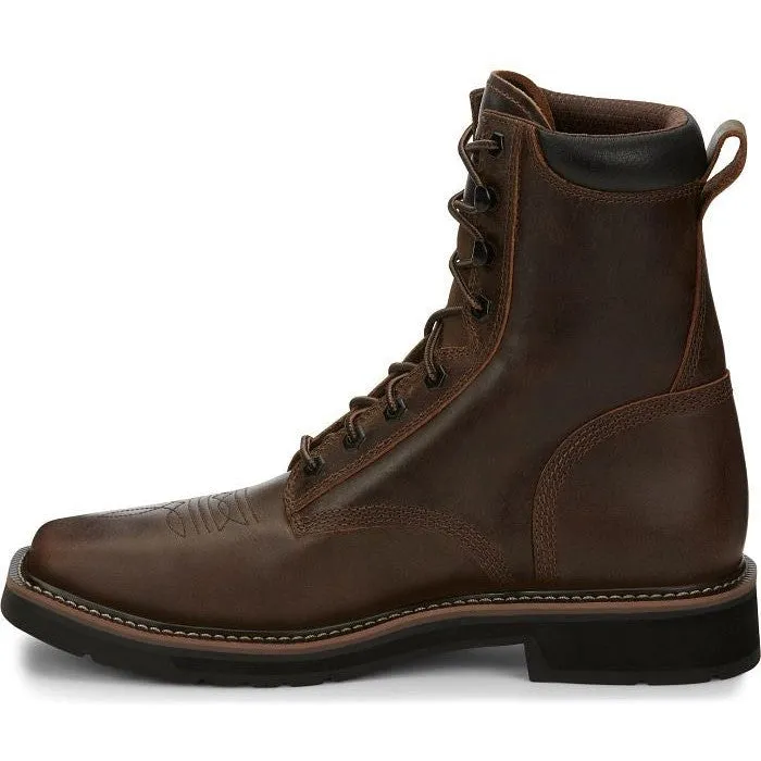 Justin Men's Pulley 8 Steel Toe Lace Up Western Work Boot -Brown- SE682