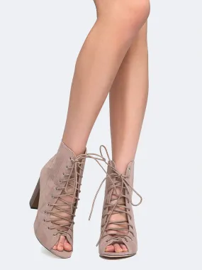 Lace Up Peep Toe Bootie