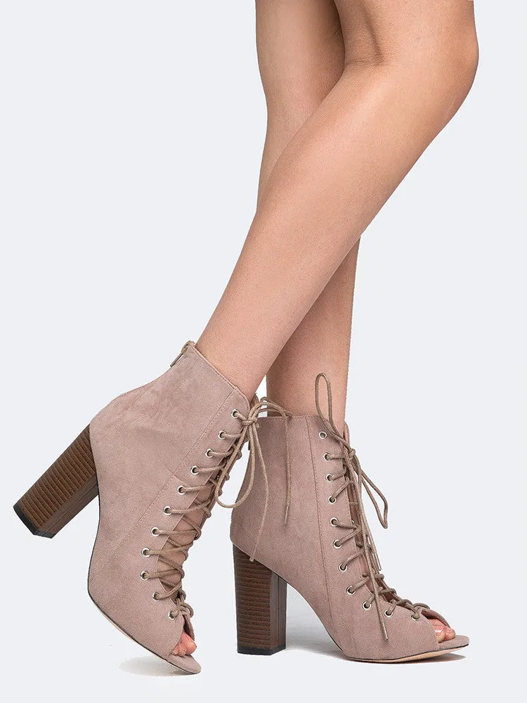 Lace Up Peep Toe Bootie