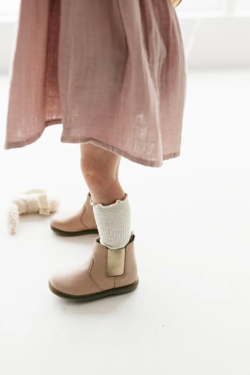 Leather Boot with Elastic Side - Blush