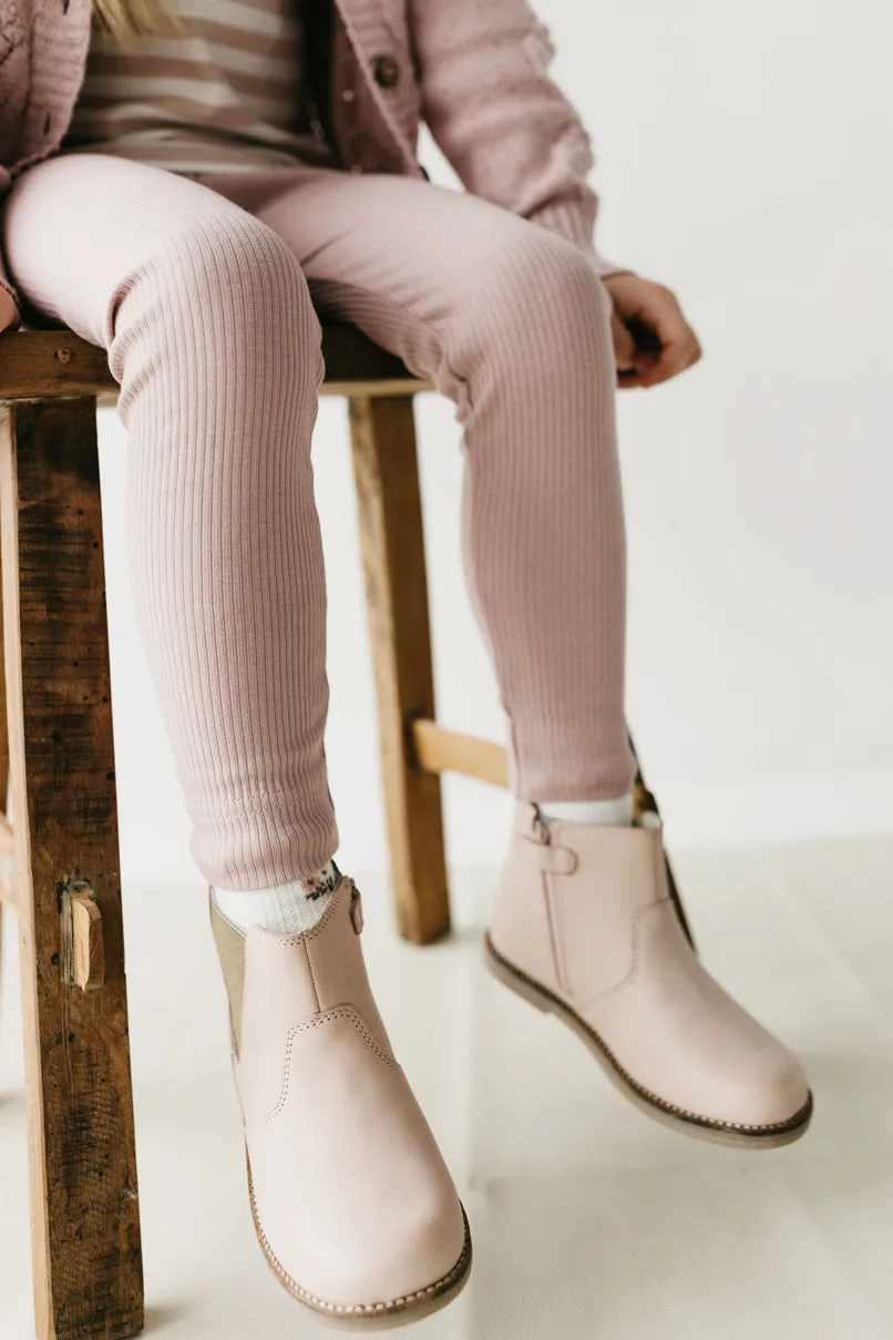 Leather Boot with Elastic Side - Blush