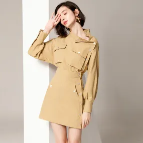 Long Sleeve Flap Pocket Fitted Mini Dress