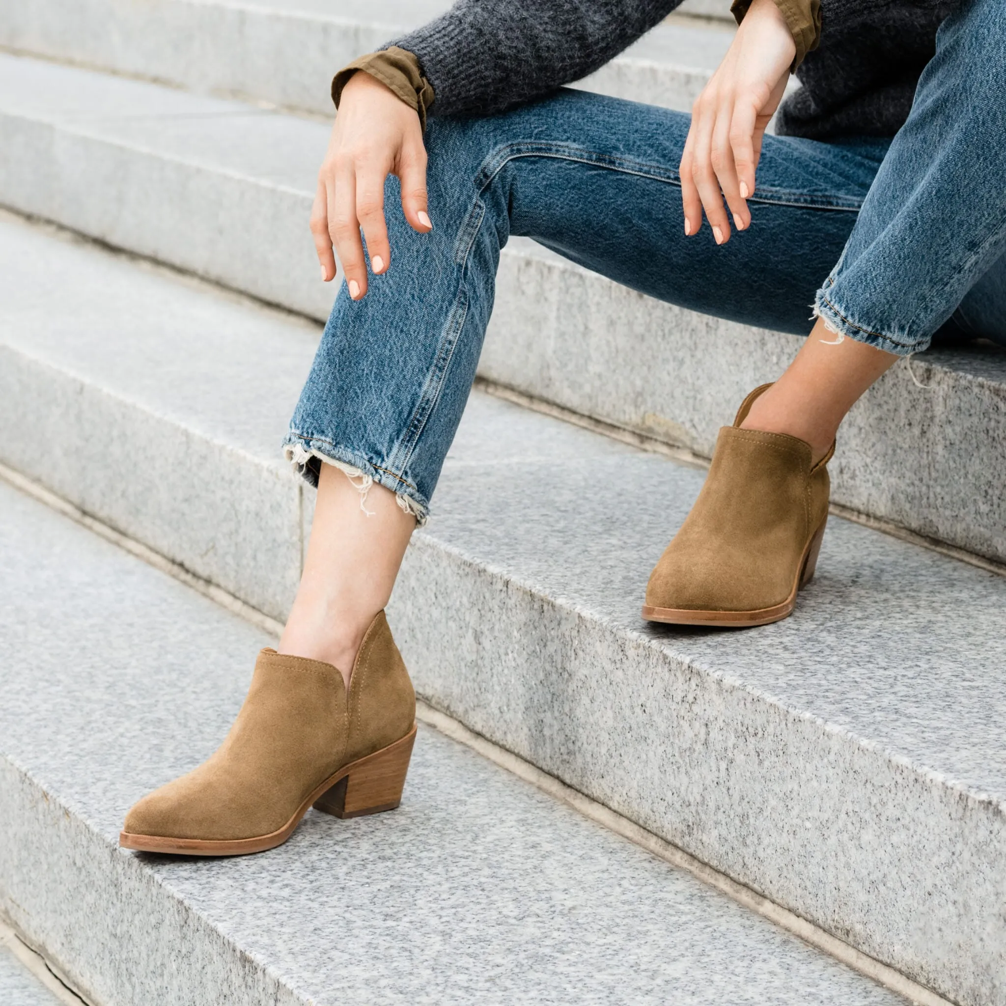 Mia Everyday Ankle Bootie Taupe Suede