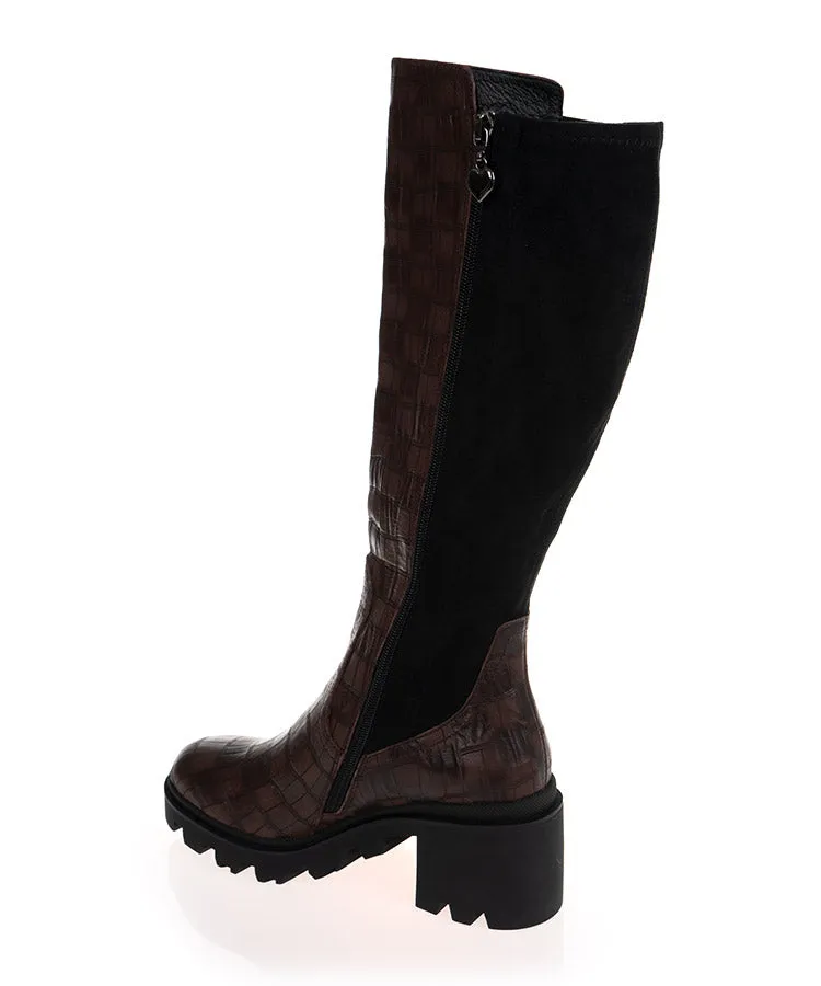 Minx Craze Cafe Check Leather Long Boot