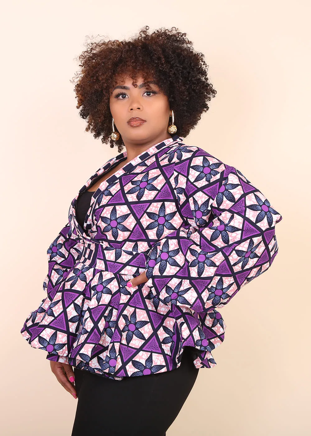 NERA African Print Women's Blouse (Puff Sleeve Peplum)