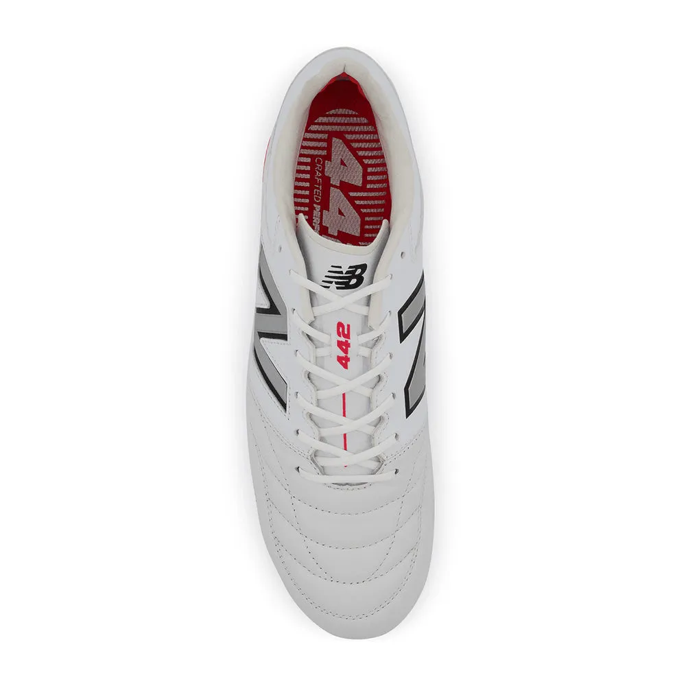 New Balance 442 V2 Pro FG Football Boots (White/Silver/Red)