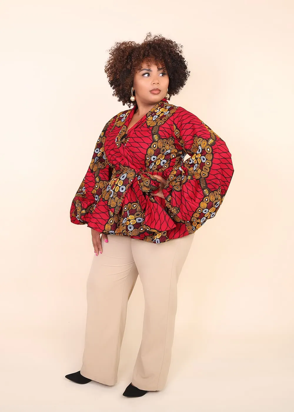 NOEMI African Print Women's Blouse (Puff Sleeve Peplum)