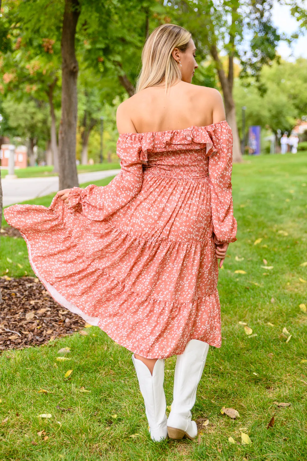 Now Is Your Chance Floral Midi Dress In Rust*