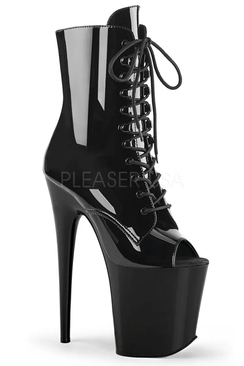 Pleaser USA Flamingo-1021 8inch Pleaser Peep toe Boots - Patent Black