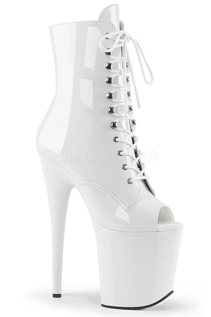 Pleaser USA Flamingo-1021 8inch Pleaser Peep toe Boots - Patent White