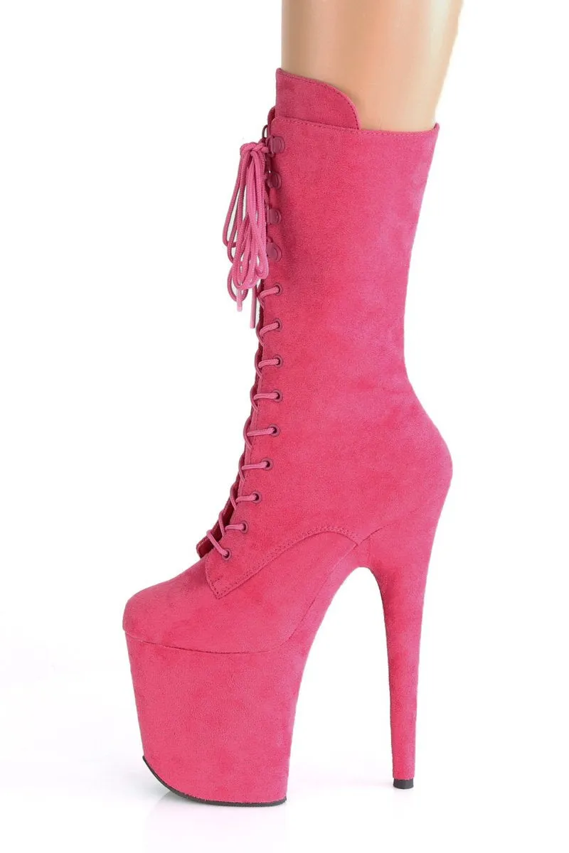 Pleaser USA Flamingo-1050FS Faux Suede 8inch Pleaser Boots - Hot Pink