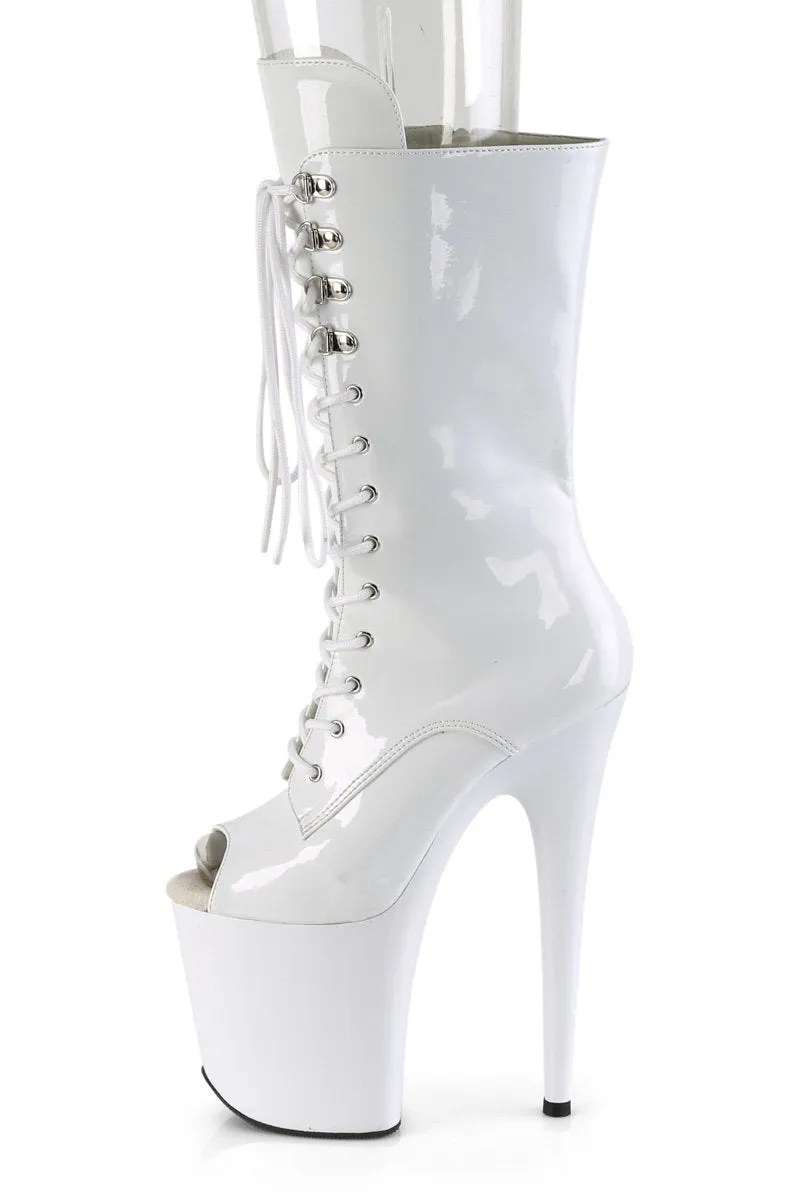 Pleaser USA Flamingo-1051 8inch Peep Toe Pleaser Boots - Patent White