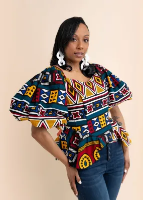 SYNDA African Print Women's Top (Puff Sleeve)