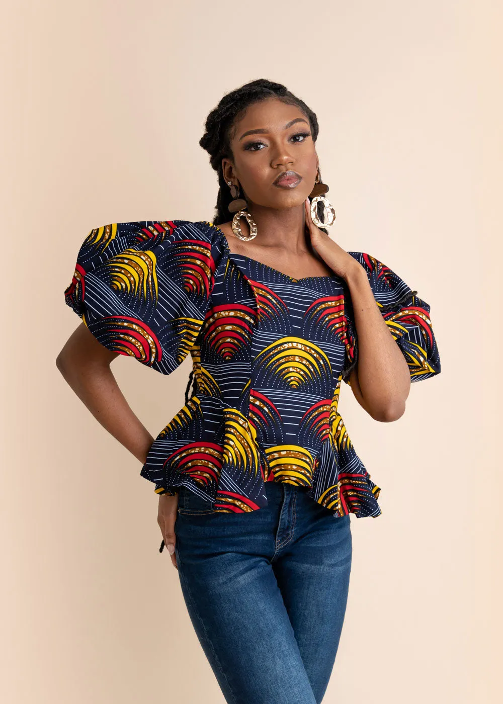 TEMI African Print Women's Top (Puff Sleeve)