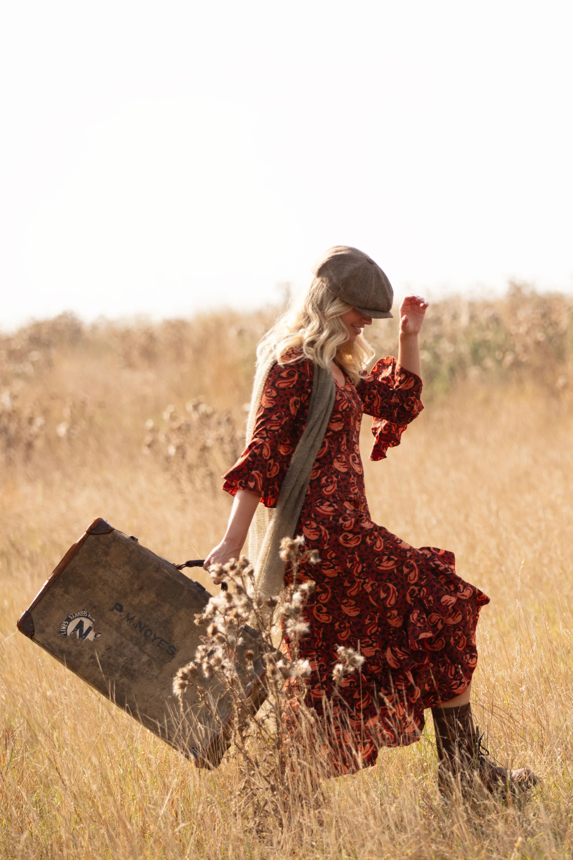 Victoria Midi Dress in Autumn Leaves Swirl