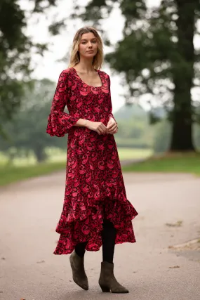 Victoria Midi Dress in Cranberry Swirl