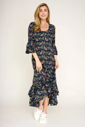 Victoria Midi Dress in Navy Paisley