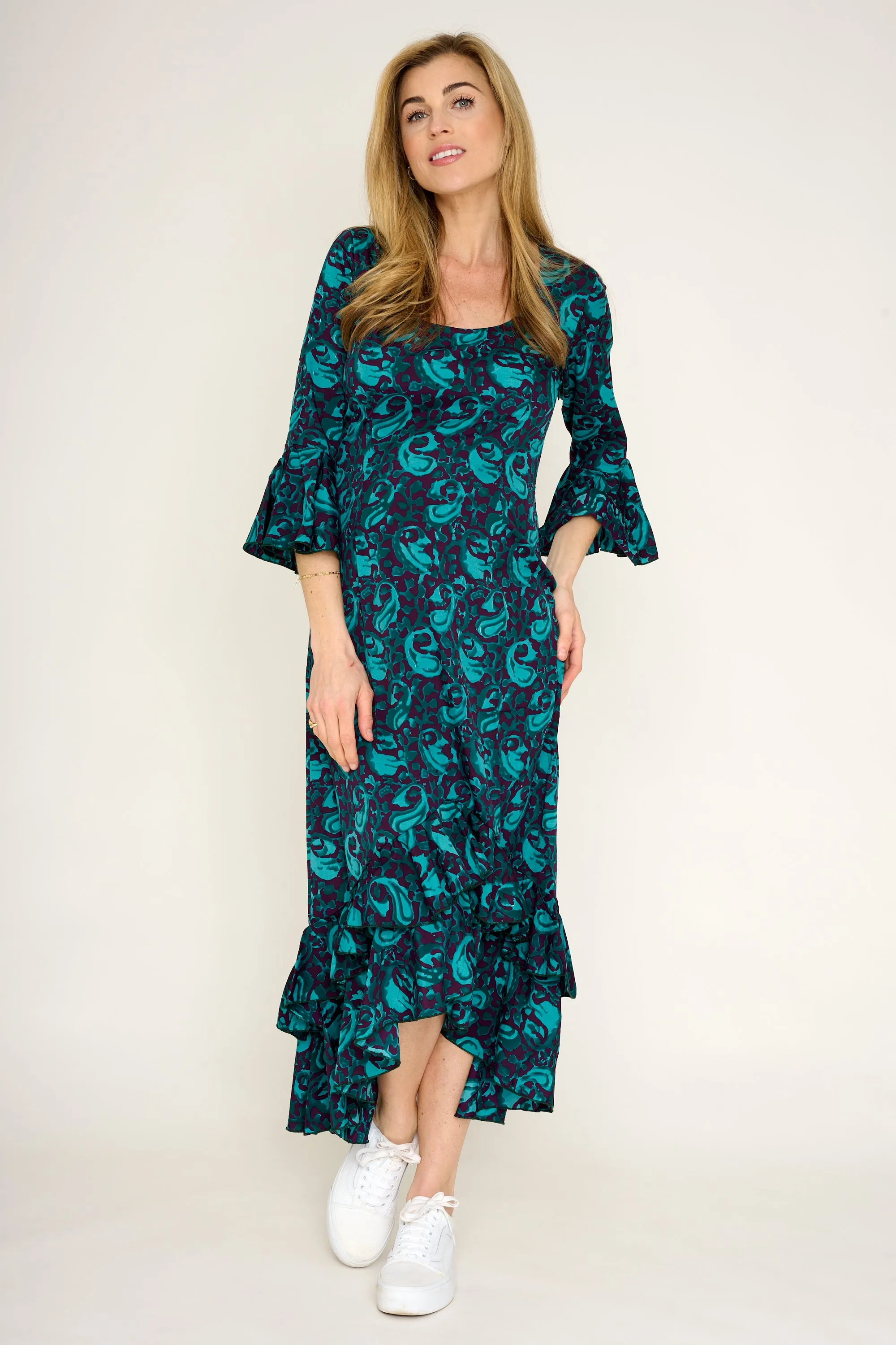 Victoria Midi Dress in Turquoise & Purple Swirl