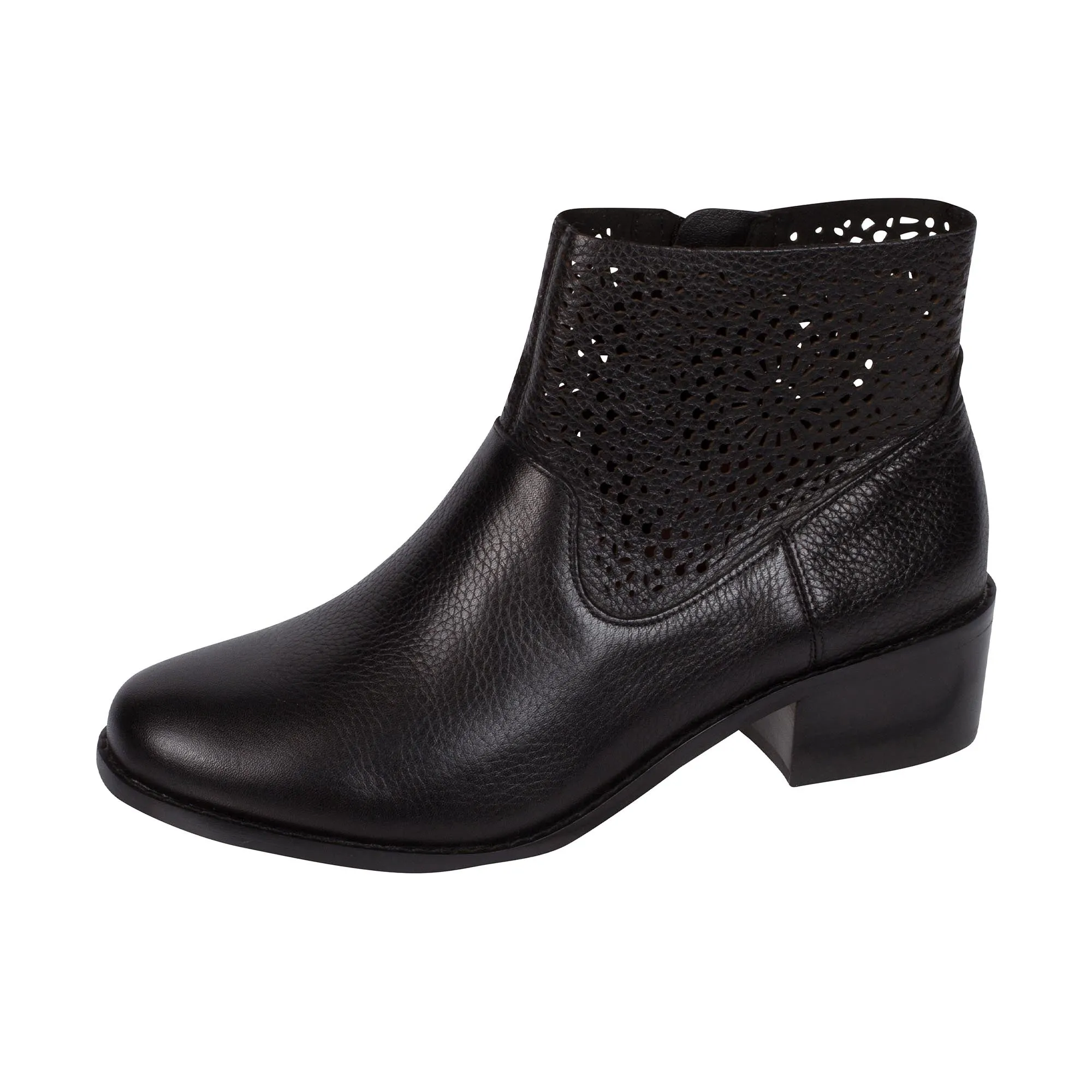 Vionic Womens Luciana Ankle Boot Black Perforated Tumbled