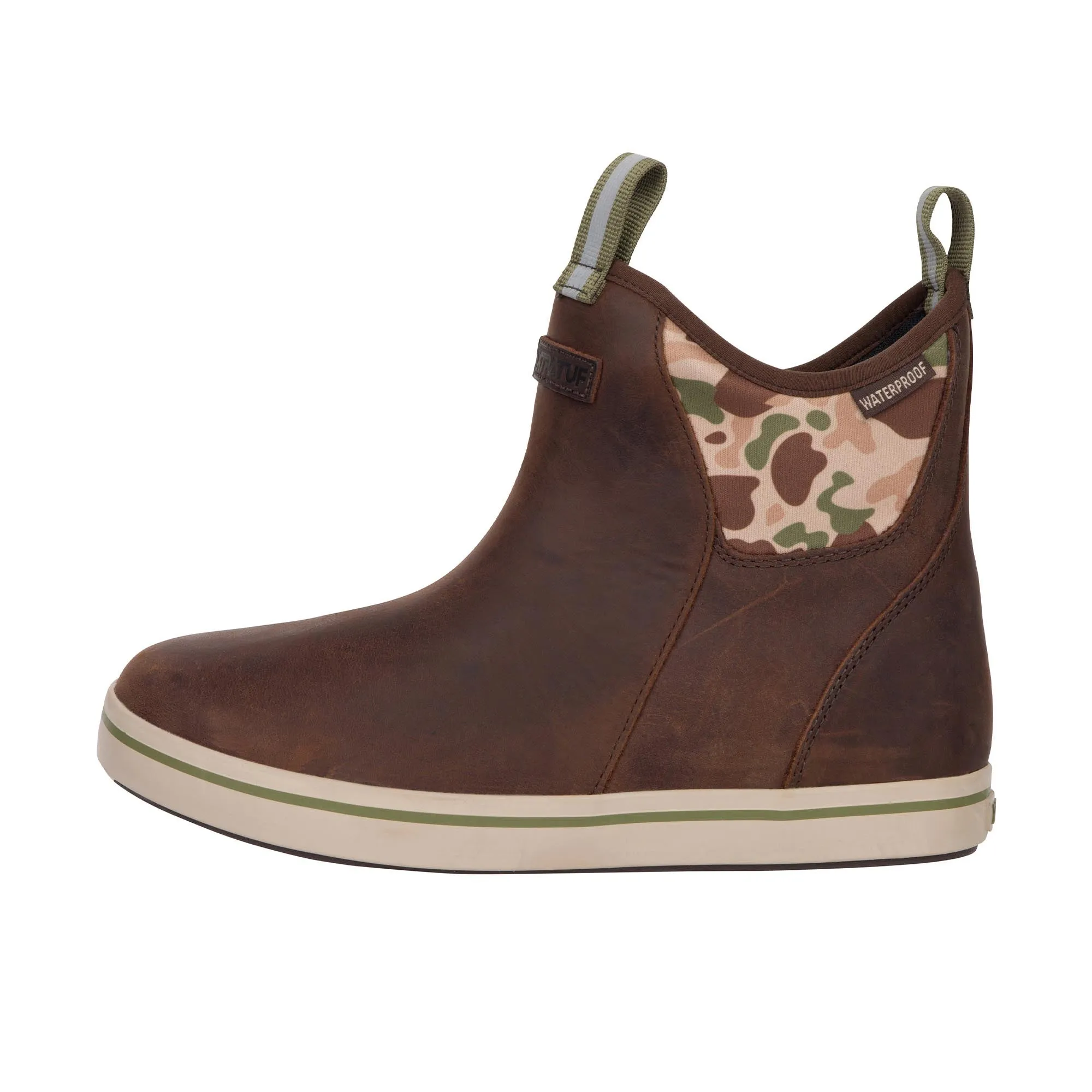 Xtratuf Ankle Deck Boot Leather Brunette Chocolate Brown Duck Camo