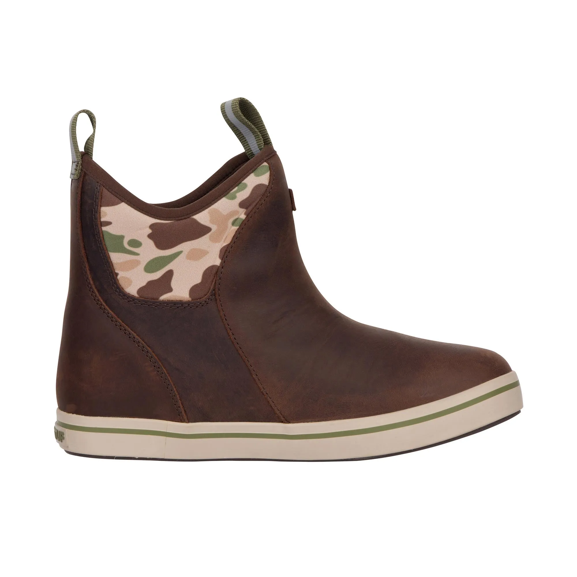 Xtratuf Ankle Deck Boot Leather Brunette Chocolate Brown Duck Camo